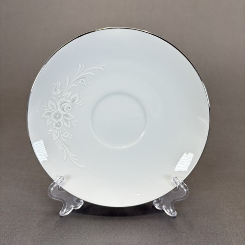 Sango Cantata 6202 Footed Cup and Saucer Replacement Platinum Trim White Floral - Picture 3 of 8
