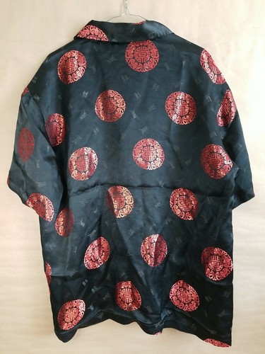 Amplify Chinese Design Mens Short Sleeve Black Button up Shirt Size Large - Picture 3 of 7