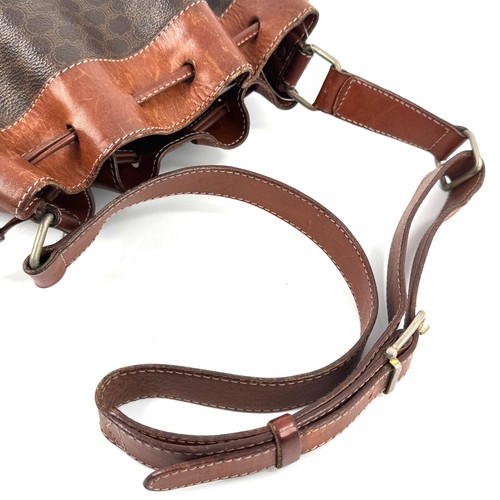 CELINE Shoulder Bag Macadam Drawstring PVC Leather Brown - Picture 7 of 16