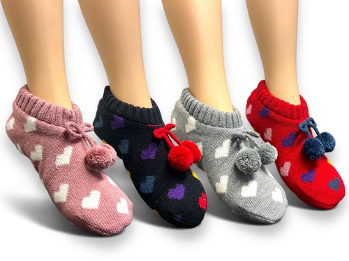 Jess & Lou Hüttenschuhe Socken Grobstrick warm Fleece gefüttert kuschelig Home Punkte rutschfeste Sohlen - Bild 4 von 32