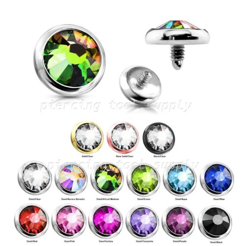   14G Flat CZ PVD 316L Surgical Steel Internally Threaded Dermal Anchor Top  - Picture 1 of 1