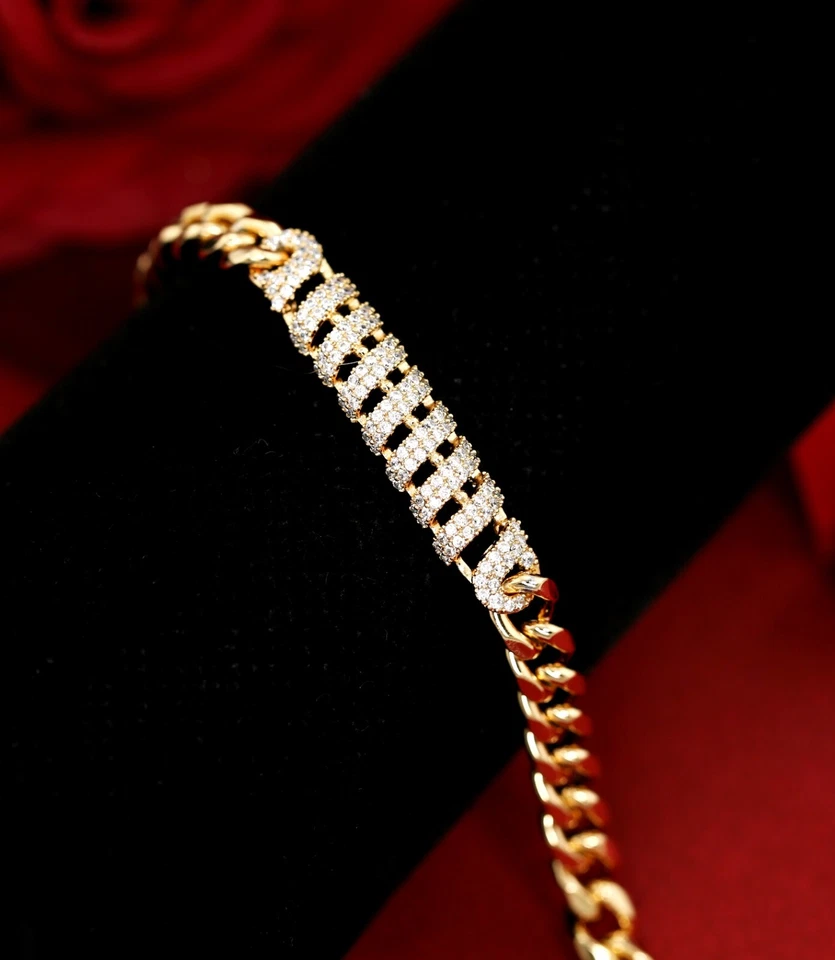 9K ROSE GOLD GF SIMULATED DIAMOND LUXURY ID BAR WOMENS GIFT CURB CHAIN BRACELET Foto 3 de 4