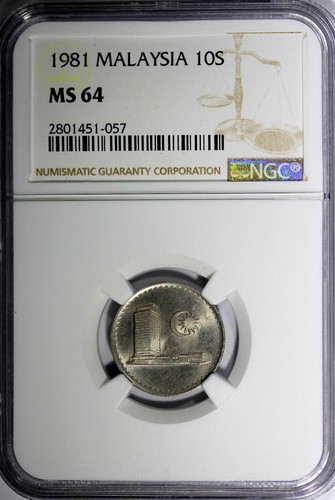 Malaysia Copper-Nickel 1981 10 Sen NGC MS64 KM# 3 (057) - Picture 2 of 4