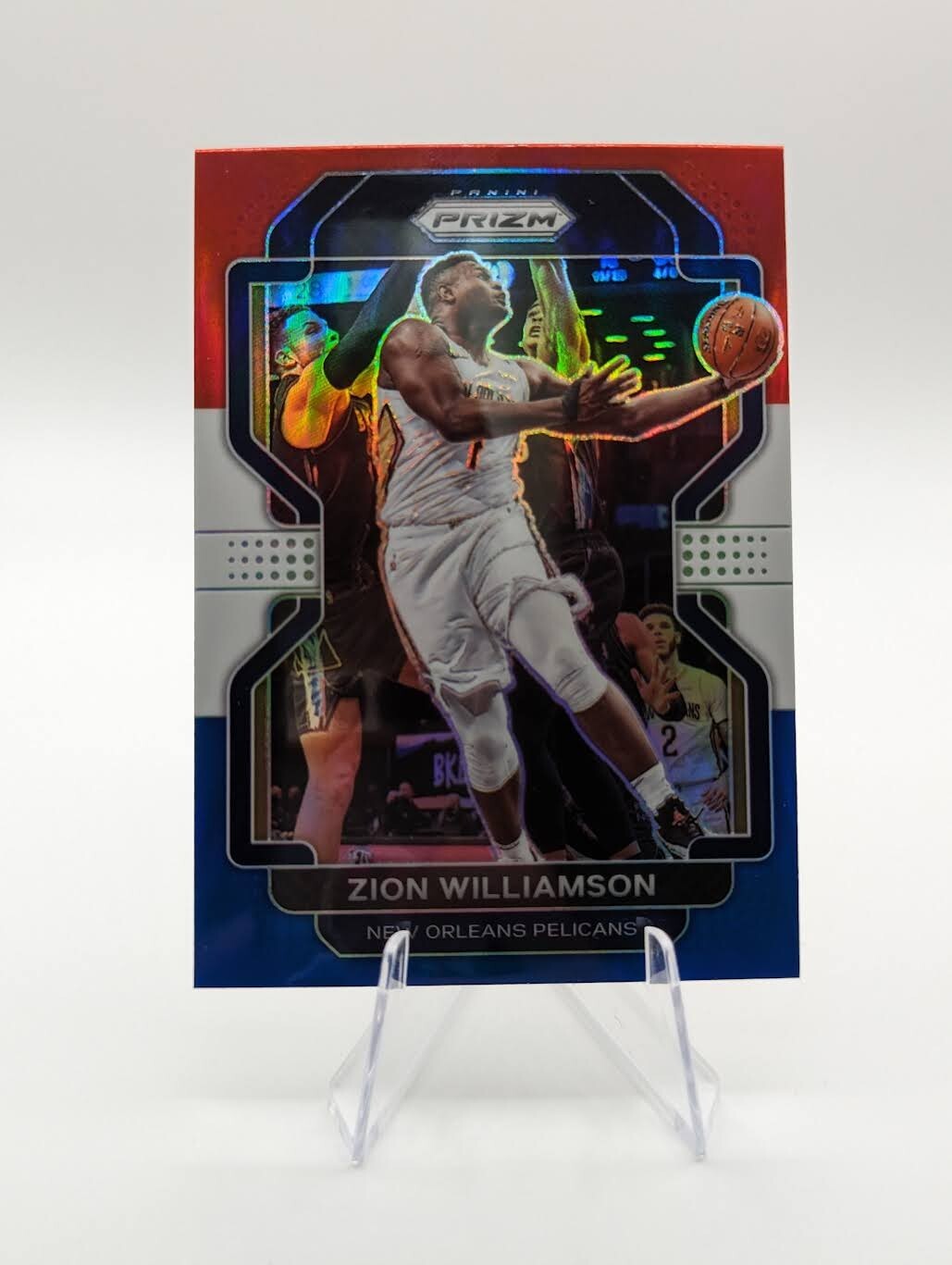 Zion Williamson 2021-22 Panini Prizm Red White Blue Prizm #108 Pelicans