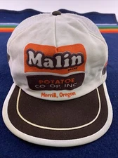 Vtg Malin Potatoe Co-Op Truckers Mesh Snapback Hat  3 Stripe Farm Farming USA