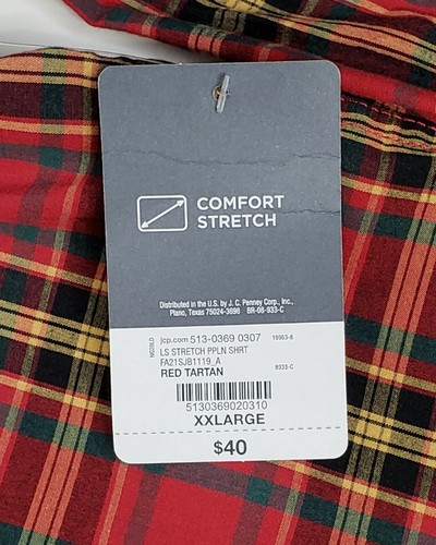 St. John's Bay Comfort Stretch Red Tartan Plaid Long Sleeve Shirt Men's XXL NWT - Picture 5 of 9