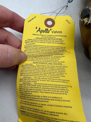 Nueva válvula de seguridad APOLLO alivio de presión 897LB/HR 19EFEL40CES 40PSI 1" latón EE. UU. - Imagen 4 de 9