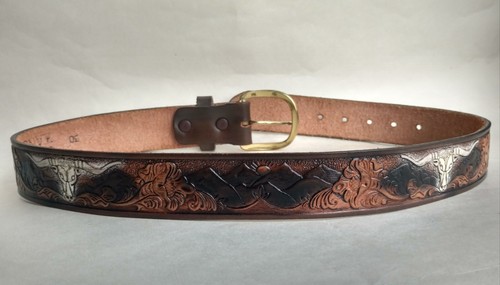 The Kansan Kids Vintage Leather Belt Size 30 Western Theme - Picture 4 of 11