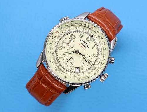 Rotary Chronograph Cream Men's Watch Brown Strap - GS03447-08 - Picture 3 of 7