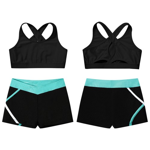 Kids Girls Activewear Costume Tracksuit Bra Dancewear Stage Crop Top Shorts Set - Picture 9 of 51