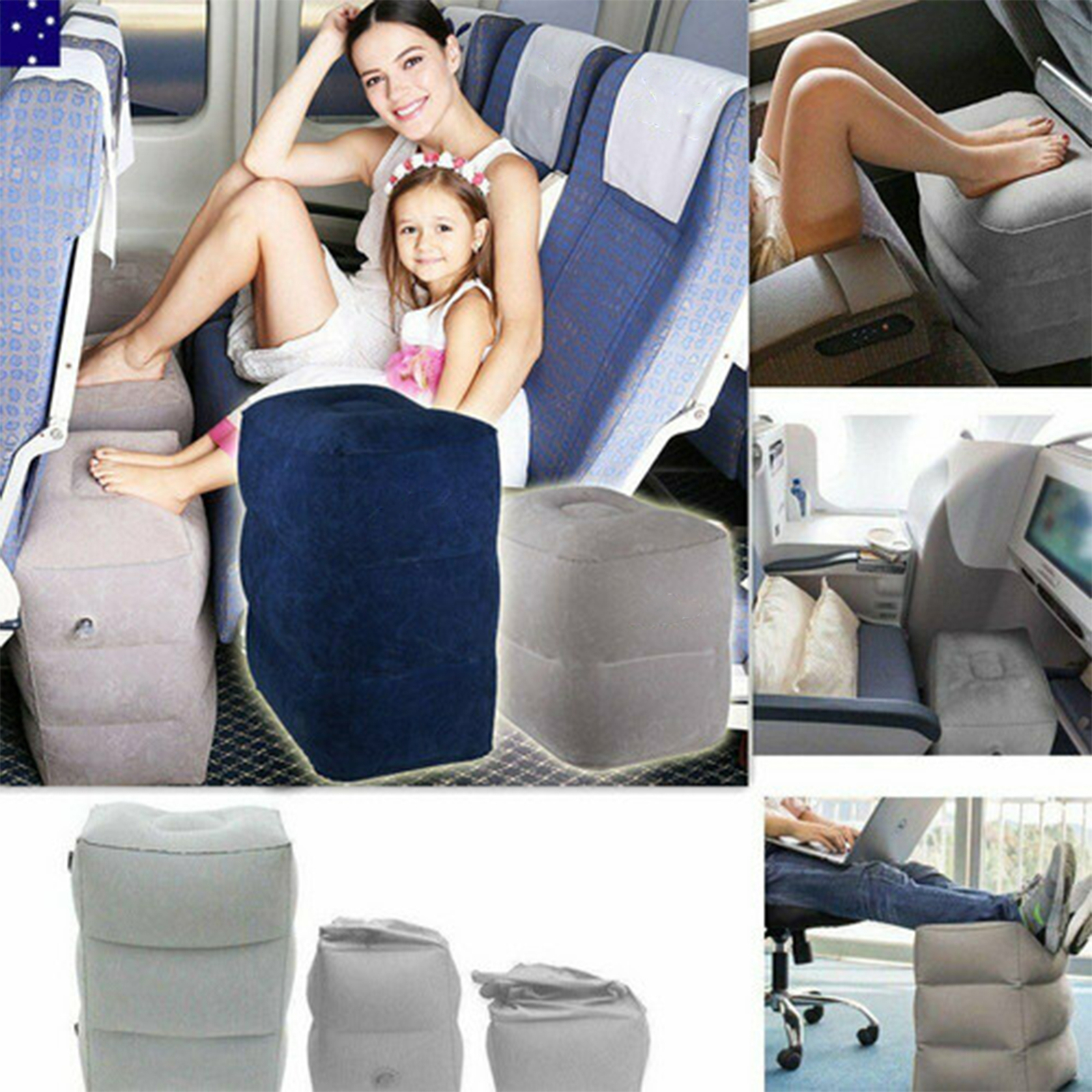 Inflatable Travel Footrest Leg Foot Rest Plane Pillow Pad Three Layer