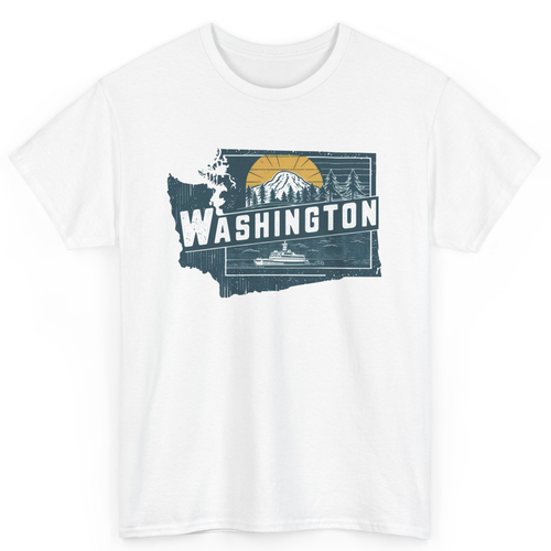 Washington State Map Vacation State Pride WA Cotton T-Shirt Retro Style Gift Tee - Picture 3 of 3