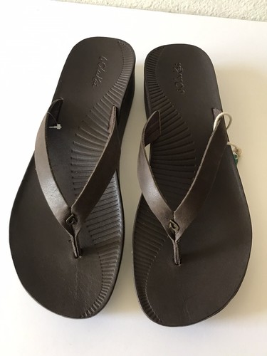 SANDALIAS CHANCLAS MUJER OLUKAI OSCURO JAVA AO LOA CUERO CUÑA SUPERIOR TALLA 11 NUEVAS CON ETIQUETAS