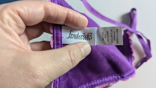 Vintage Floral Thong One Size M/L PURPLE Brocade Tapestry Pink Lace Trimmed Sexy - Picture 4 of 7