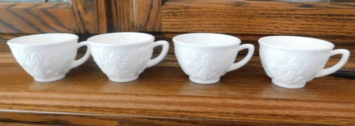 SET OF 4  INDIANA COLONY MILK GLASS HARVEST GRAPE COFFEE TEA CUPS LOT