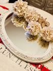 Antique Distressed/Chippy White Oval Metal Mirror Floral Embossed