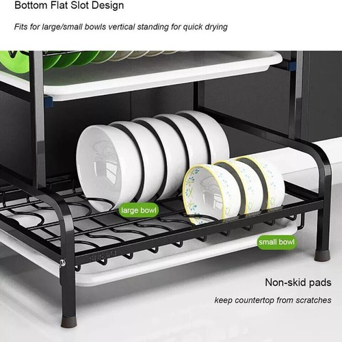 3 Tier Dish Drainer Rack with Drip Tray Cutlery Holder Plate Rack Kitchen Sink - Picture 14 of 19