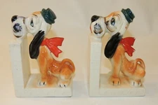 Antique VTG Pair Dog Bookend Figurines Porcelain Boy Girl Set Lot Hat Scarf GUC 