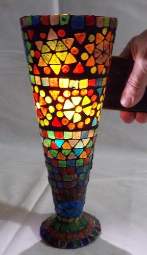 Arts & Crafts Mosaic Stained Glass Trumpet Vase Artisan OOAK - Picture 6 of 6