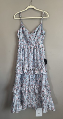 Maxi abito Lulus blu a strati floreale a strati con volant Lulus SM perfettamente carismatico NUOVO - Foto 3 di 5