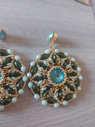 Orecchini Artigianali Verde E Azzurro - Foto 2 di 3