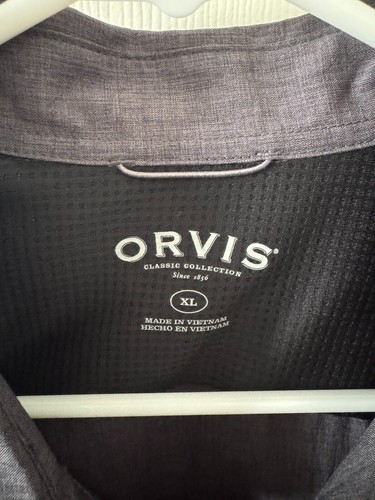 Camicia Orvis Uomo Taglia XL Grigio Nero Pesca Manica Corta Tasche Outdoor - Foto 2 di 3