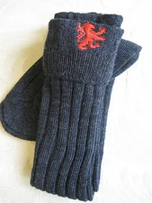Embroidered Kilt Hose Socks ( Gray /w Lion )  NEW Size Large