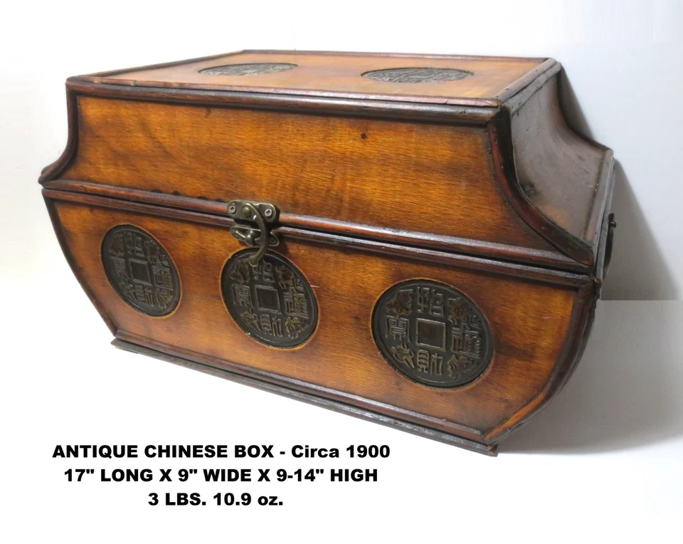 ANTIQUE! c1900 LRG ROSEWOOD STORAGE BOX, METAL HANDLES COINS CLASP HINGES, LINED - Image 4 of 4