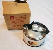 VTG Sears Roebuck Maid Of Honor Stainless Steel Copper Bottom 2.5 Qt Tea Kettle