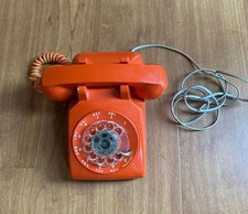 VINTAGE Rotary Dial Desk Phone Bright ORANGE