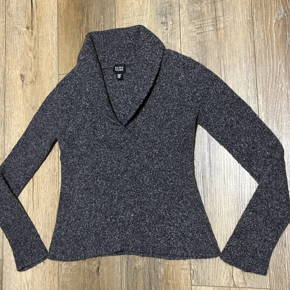 Suéter EILEEN FISHER Lana Merino Cachemira Mantón Boucle Gris Talla M Bastante Lujoso Foto 2 de 4