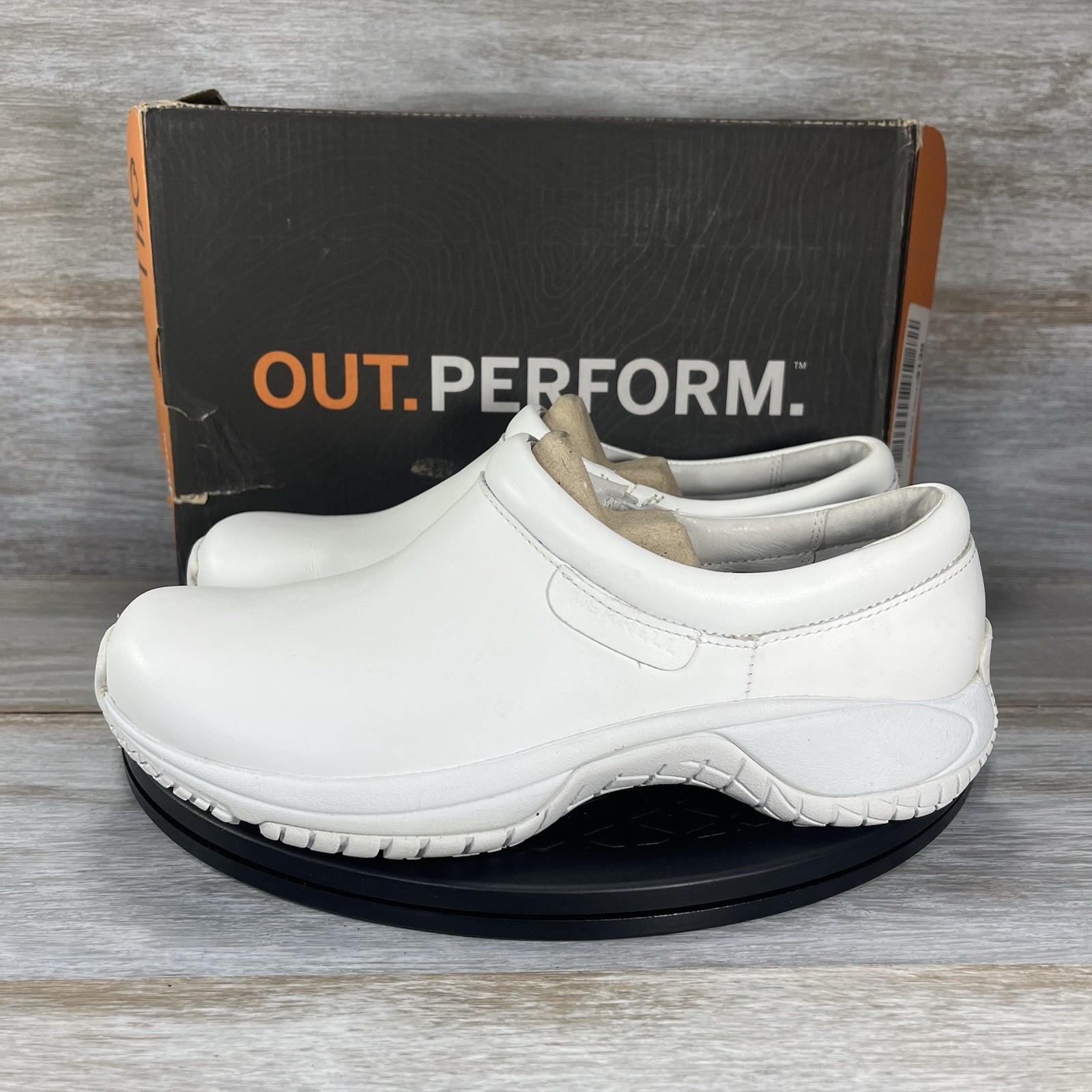 Zoccoli Merrell donna Encore Moc Pro Tech antiscivolo in pelle bianca taglia 7