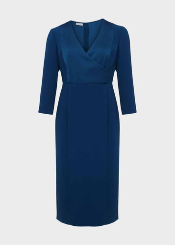 Abito Hobbs Saige acciaio blu scollo a V matita UK 10 RRP £ 149 NUOVO CON ETICHETTE - Foto 6 di 6