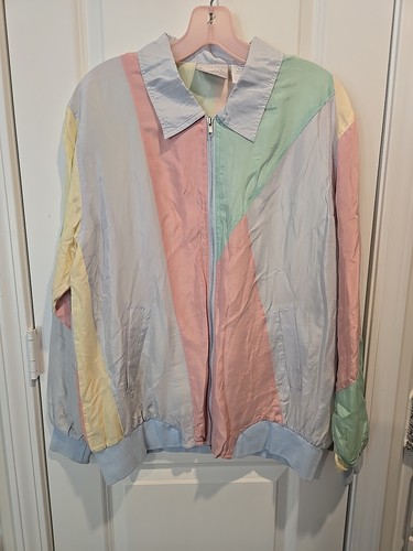 VTG Blair 100% Silk Pastel Colored Zip Up Collared Jacket Size M - Picture 1 of 7