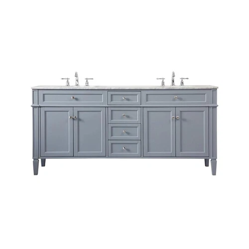 Elegant Decor Park Avenue 72" Metal MDF Marble Double Bathroom Vanity in Gray - Picture 3 of 8