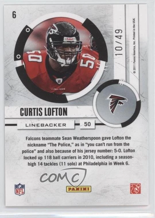 2011 Donruss Elite Hit List Red /49 Curtis Lofton #6 - Image 2 of 2