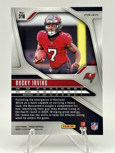 2024 Panini Prizm Rookies Bucky Irving #316 Pink Wave Prizm (RC) Rookie - Imagen 7 de 11
