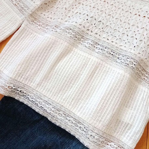 Denim & Supply Ralph Laurent L/S Lace Textured Top Shirt Cotton White M - Picture 17 of 24