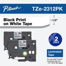 New Genuine Brother P-Touch TZe-2312PK Black on White 1/2" 12mm Tape 2-PACK 