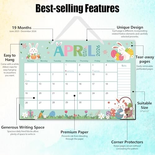 Desk Calendar 2025-2026, 19-Month School Year 17"x11.5" June 19month blue - Bild 5 von 7