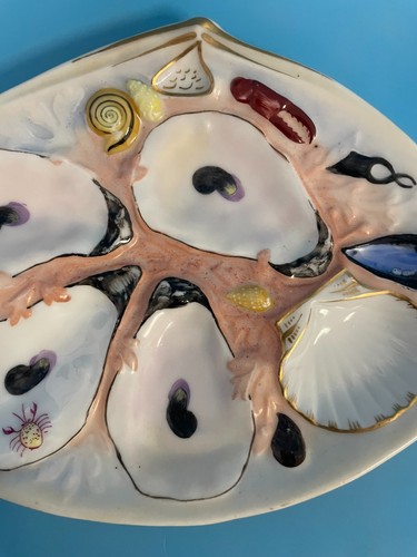 Antico piatto ostrica UPW americano piccolo forma di vongola Union porcellana funziona pesca - Foto 5 di 8