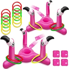 Pink Flamingo Pool Toss Game Set 2 Pack Inflatable Bean Bag And Ring Toss Fun