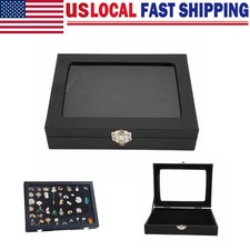 Blank Glass Lapel Pin Presentation Display Case Box for Home Jewelry Store Black