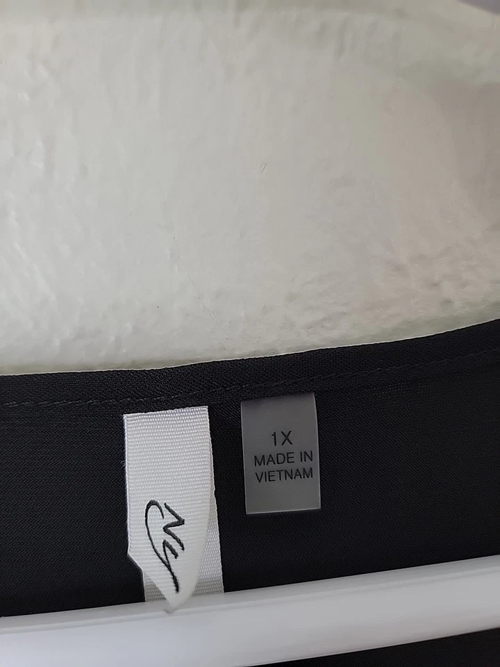 Nueva Blusa Top Elegante Colección NY 1x Mangas Terciopelo Negro Dobladillo Mordedura de Tiburón Foto 2 de 4