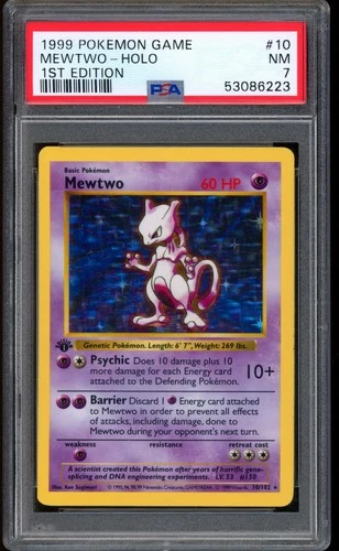1999 Pokemon 1st Edition Shadowless Mewtwo Base Set Rare Holo #10 PSA 7 NM