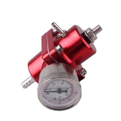 Red Aluminum Adjustable 1-140 PSI Fuel Pressure Regulator w/ Oil Gauge Fitting ) - Picture 8 of 11