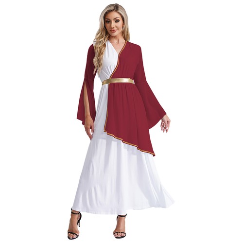 Women Toga Tunic Dress Chiffon Costume Princess Robes Gold Trim Cosplay Queen - Picture 28 of 69