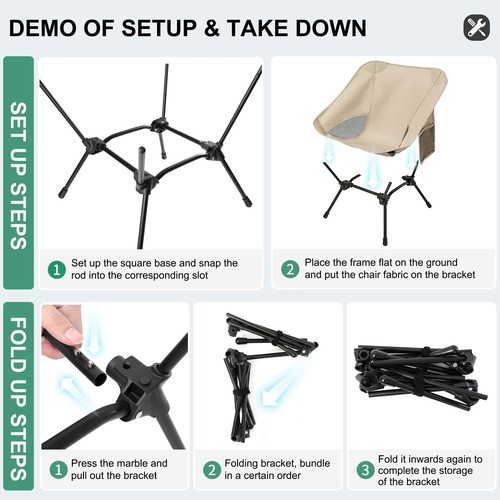 Lightweight Camping Chairs with Adjustable Height, Portable Camping Chairs fo... - Bild 3 von 7