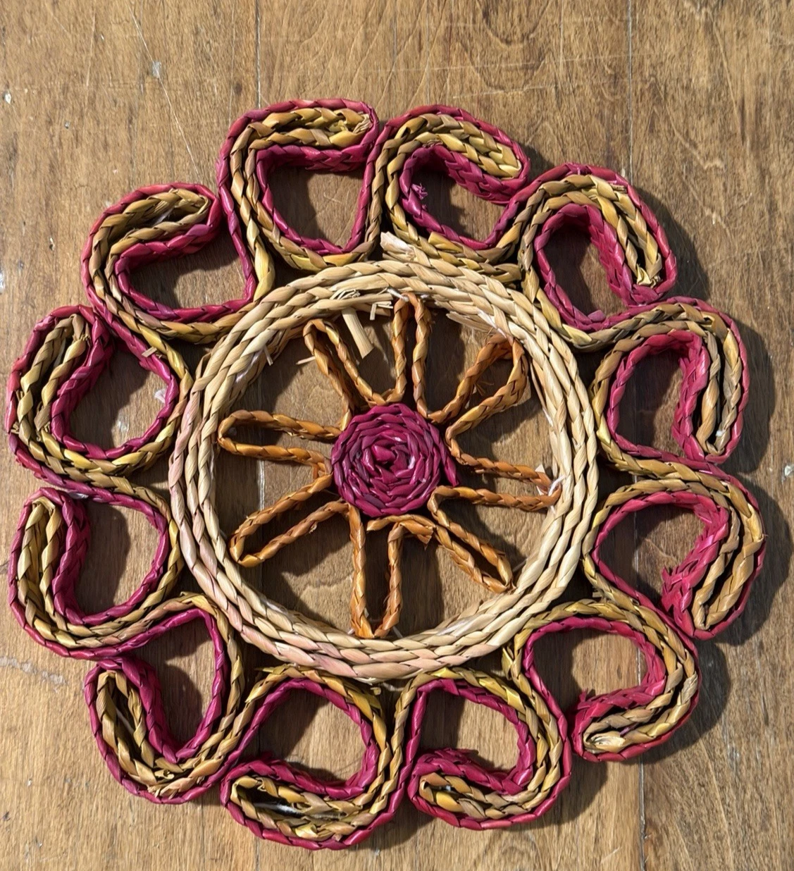 Colorful Woven Round Trivets Kitchen Raffia Hot Pads Wall Vintage Boho Set of 5 image 10