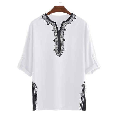 Naher Osten muslimische T-Shirts Herren lässig Blumen Langarm bedruckt locker Shirt Tops - Bild 5 von 16